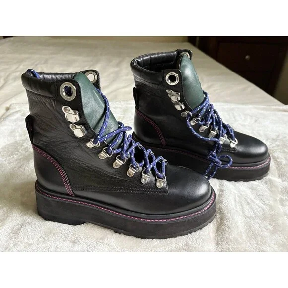 Larroudé Jordan Black Forest Moto Combat Leather Platform Hiker Boot Grunge Punk - Picture 3 of 8